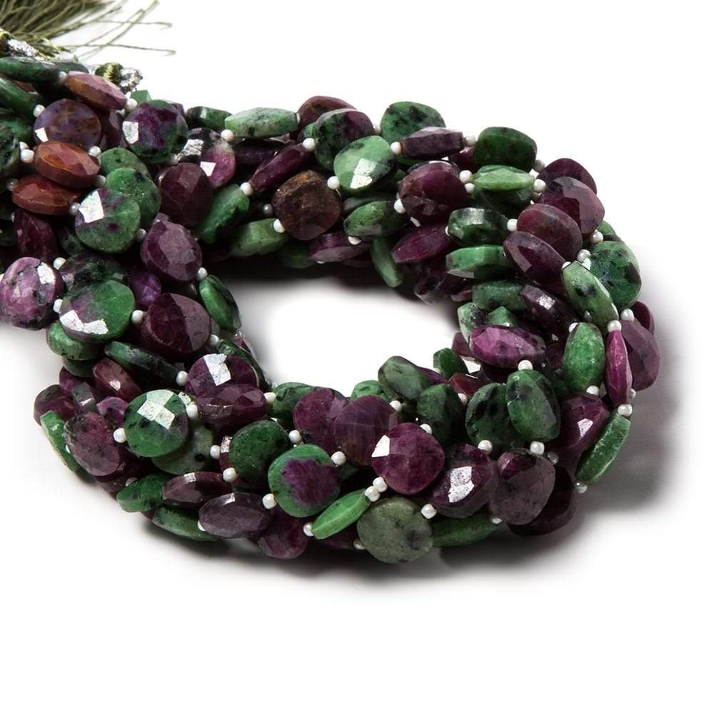 9.5-10.5mm Ruby in Zoisite faceted pillow beads 13.5 inch 29 pieces - Beadsofcambay.com