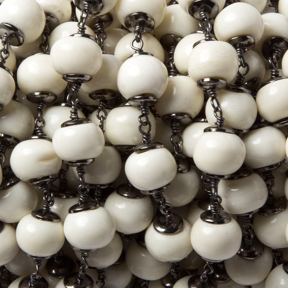 9.5-10mm Ox Bone Oxidized Silver Capped Chain by the foot 19 pcs - Beadsofcambay.com