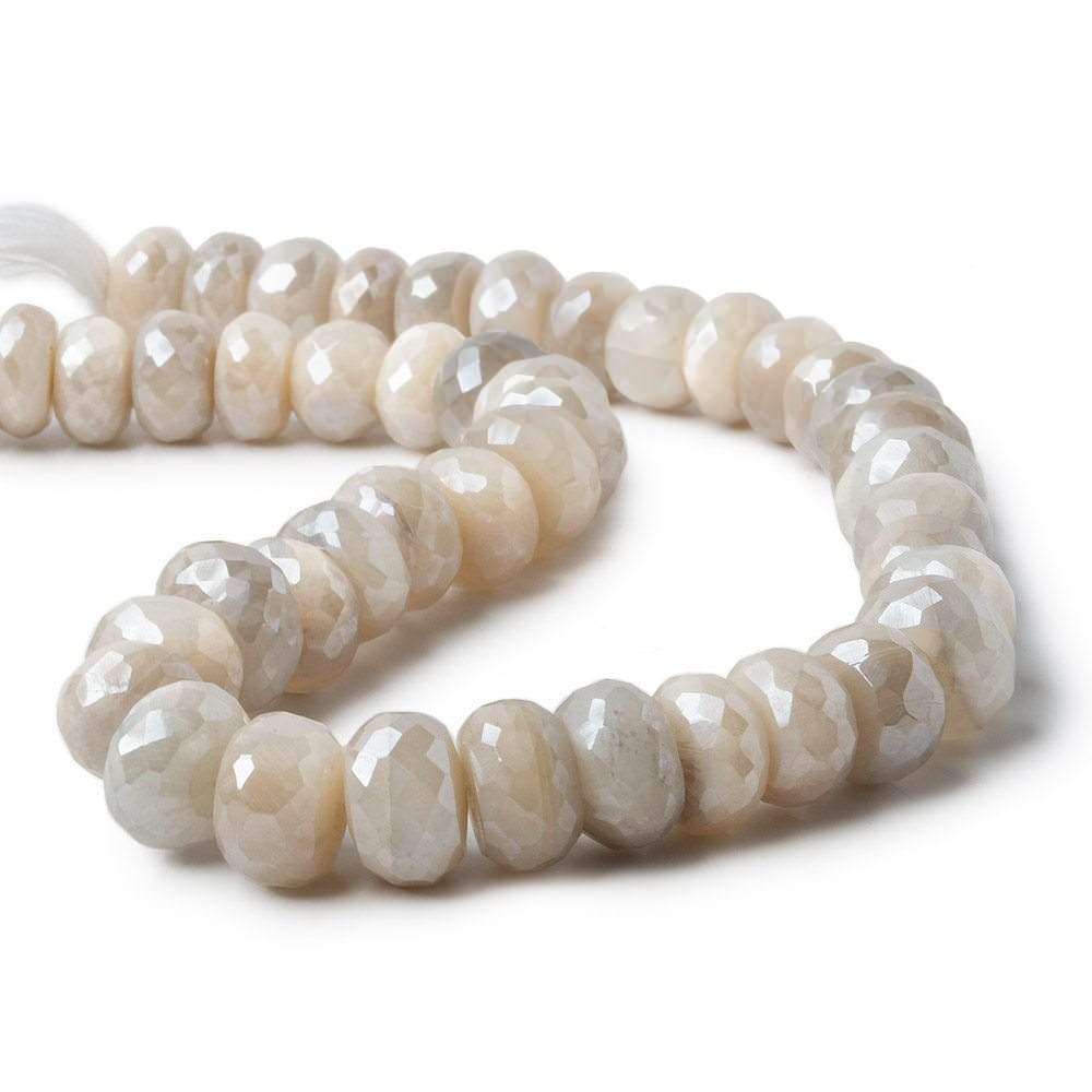 9.5-11mm Mystic Cream & Grey Moonstone faceted rondelle beads 13 inch 46 pieces A - Beadsofcambay.com