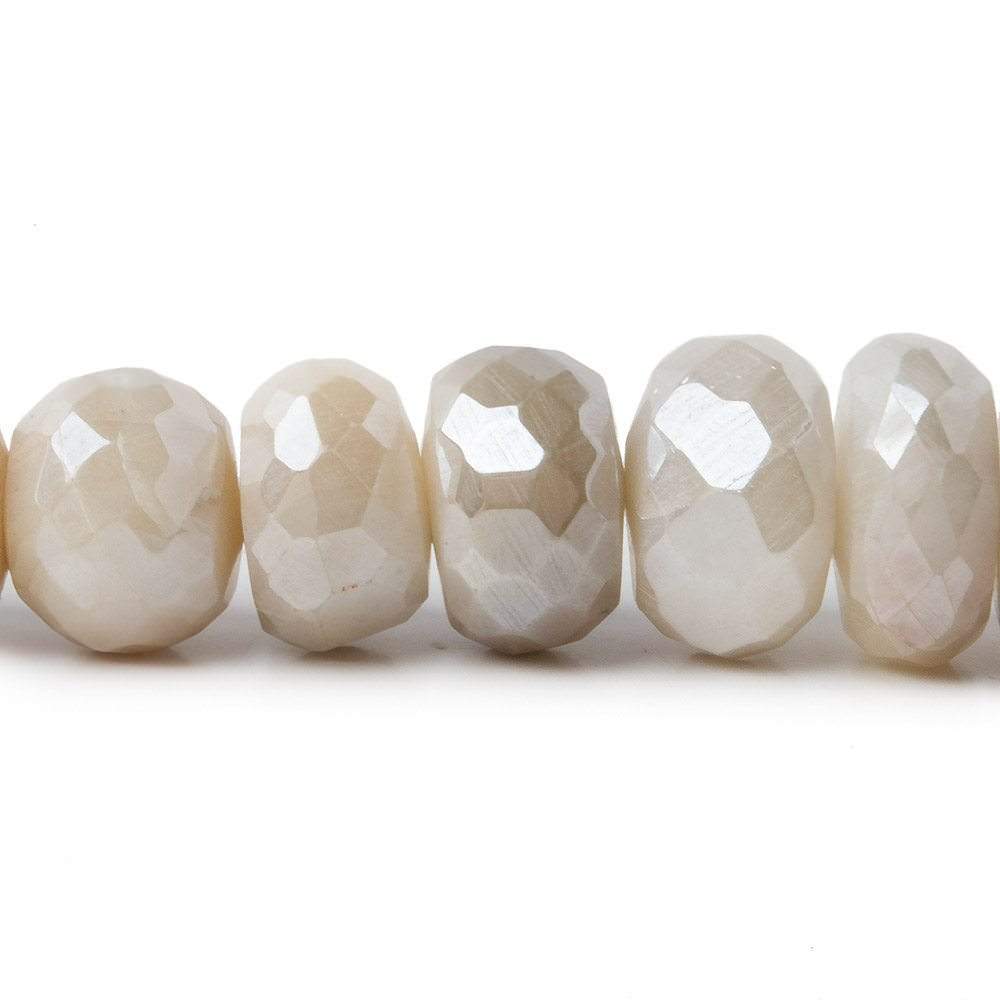 9.5-11mm Mystic Cream & Grey Moonstone faceted rondelle beads 13 inch 46 pieces A - Beadsofcambay.com