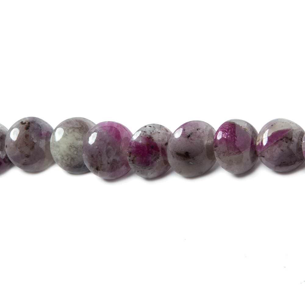 9.5mm Ruby in Marble Matrix plain coin overlapping beads 15 inches 54 pieces - Beadsofcambay.com