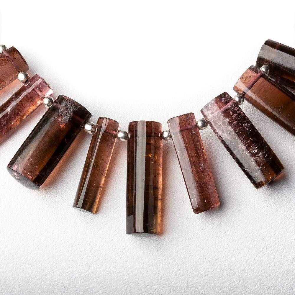 9.5x6x6-21x6x6mm Bi-Color Tourmaline top drilled plain Triangular Tubes 8 inch 26 beads AAA - Beadsofcambay.com
