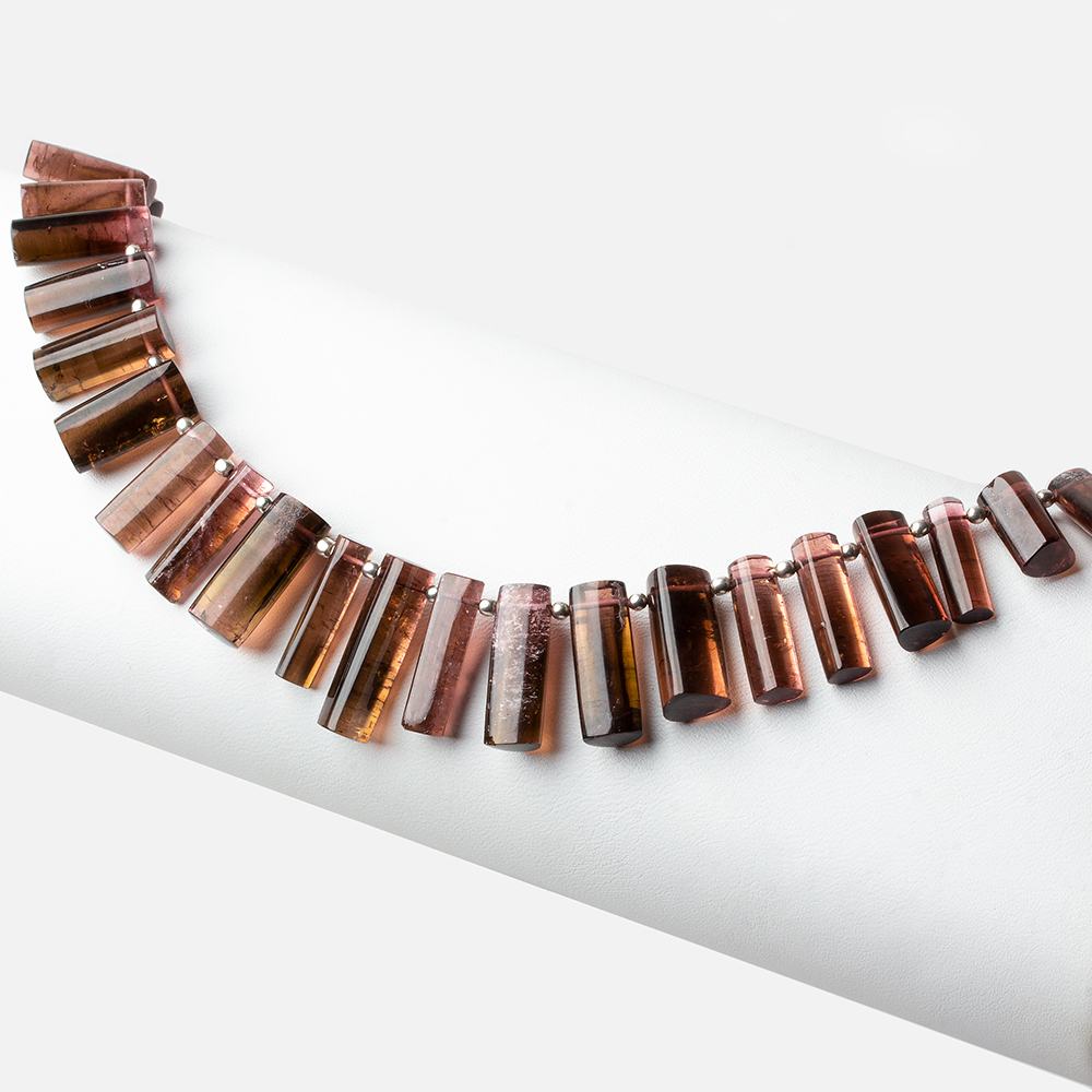 9.5x6x6-21x6x6mm Bi-Color Tourmaline top drilled plain Triangular Tubes 8 inch 26 beads AAA - Beadsofcambay.com