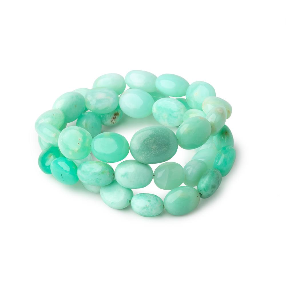 9.5x8-14x11mm Tanzanian Green Opal Plain Oval Beads 18 inch 45 pieces - Beadsofcambay.com