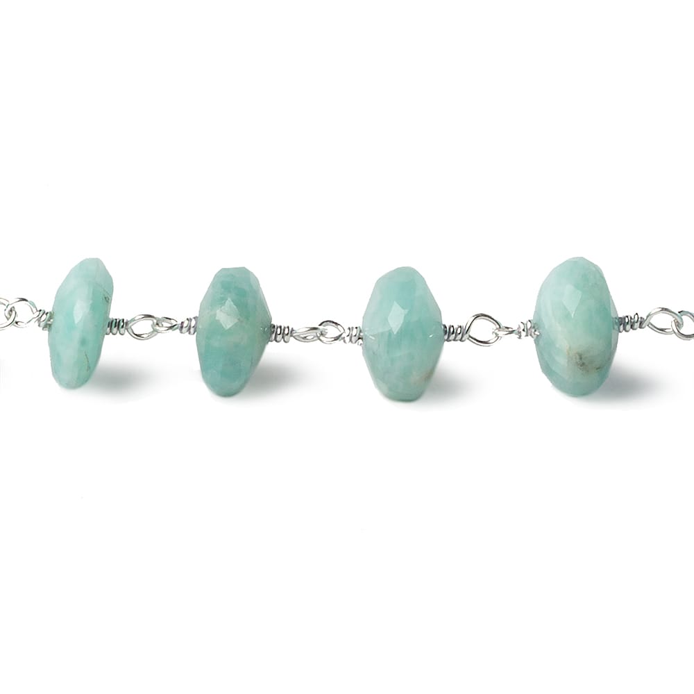 9mm Amazonite faceted Rondelle .925 Silver Chain by the foot 27 beads - Beadsofcambay.com