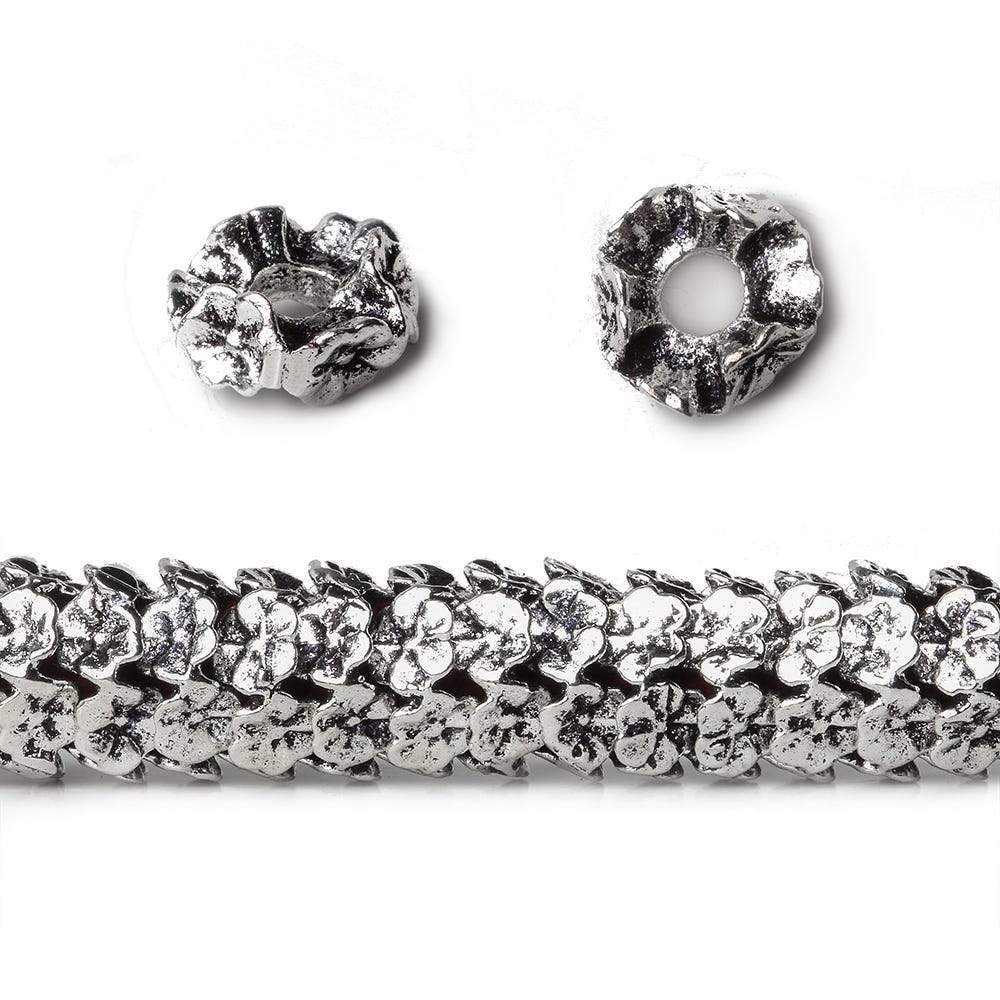 8mm Antique Silver Plated Copper Floral Edge Spacer Bead 8 inch 62 pieces - Beadsofcambay.com