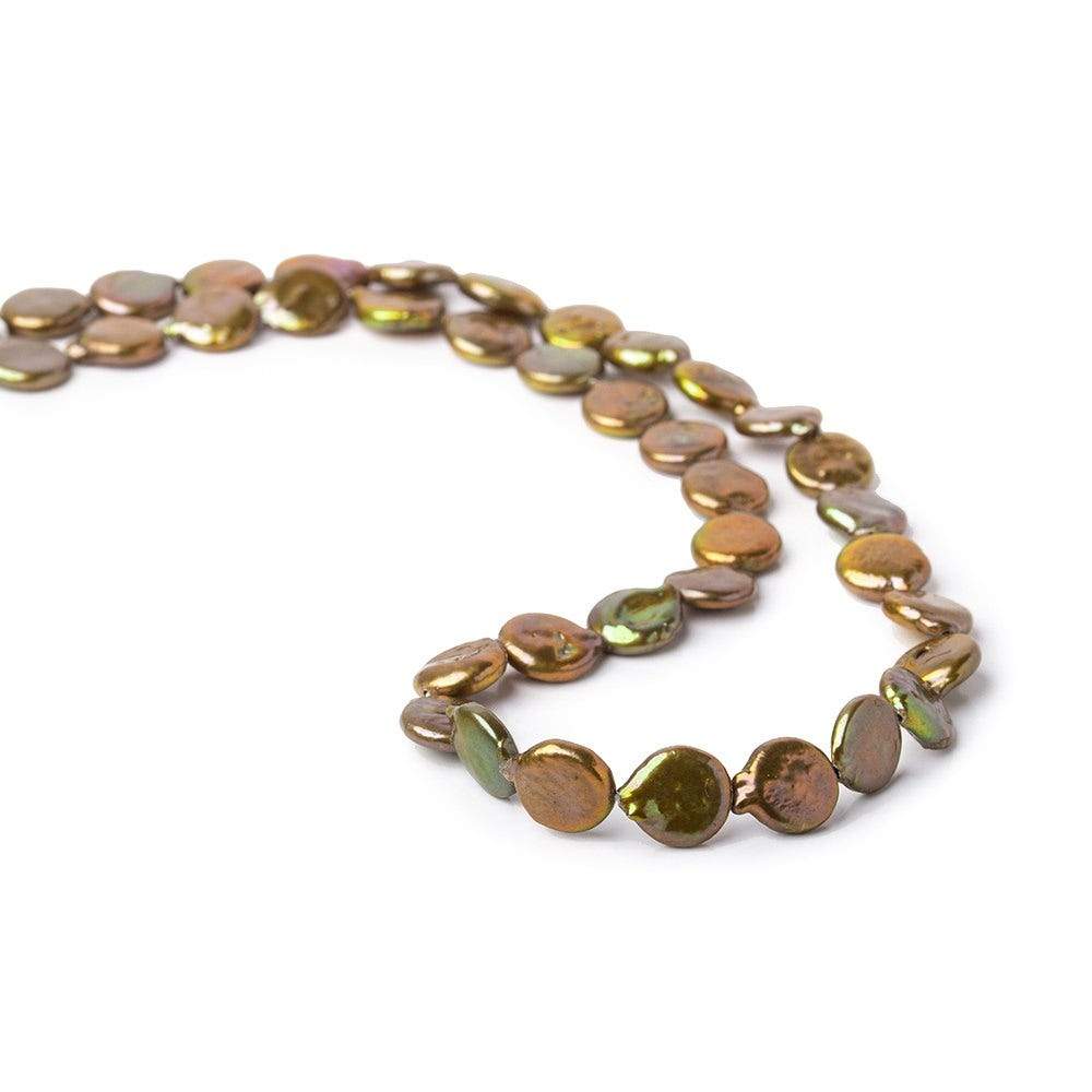 9mm Copper Brown Coin Freshwater Pearl Strand,38 pieces - Beadsofcambay.com
