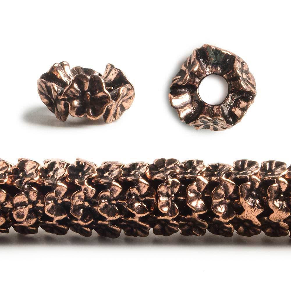 8mm Antiqued Copper Floral Edge Spacer Bead 8 inch 60 pieces - Beadsofcambay.com