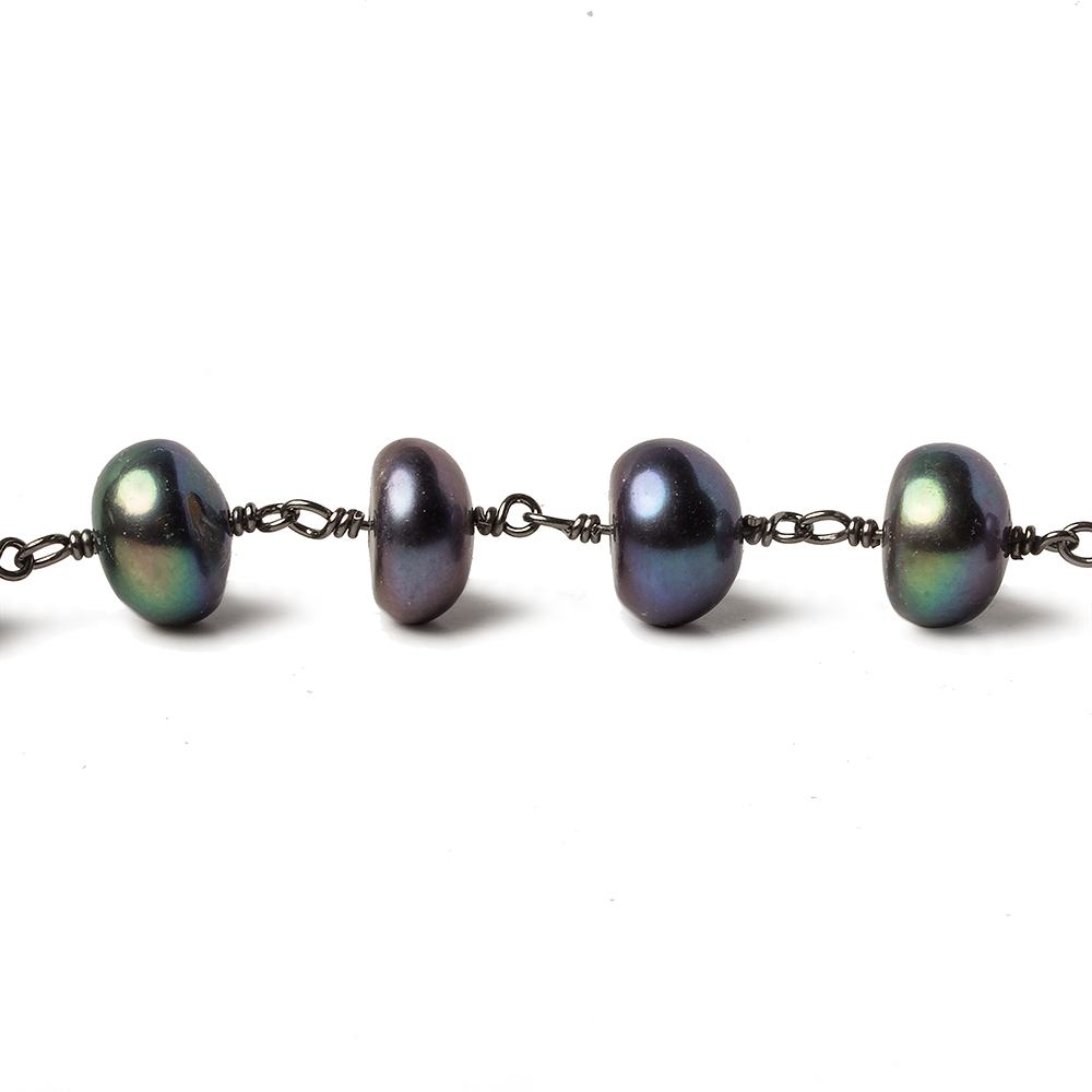 9mm Peacock Center Drill Button Black Gold .925 Silver Chain by the foot 24 pieces - Beadsofcambay.com