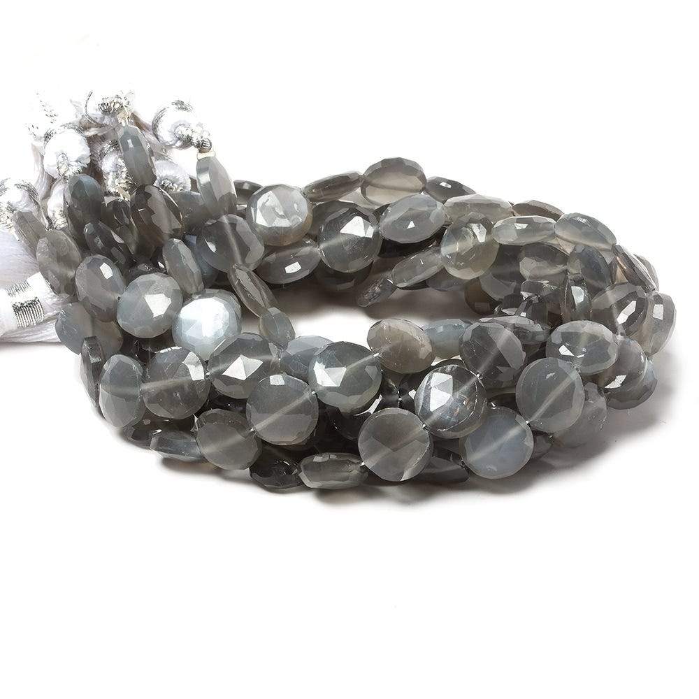 9mm Platinum Dark Grey Moonstone faceted coin beads 8 inch 23 pieces - Beadsofcambay.com
