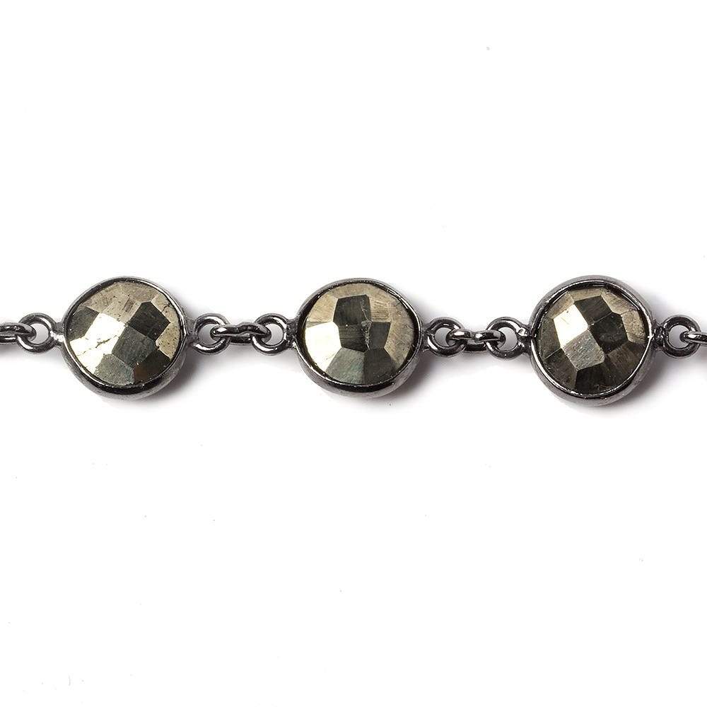 9mm Pyrite coin Oxidized Silver .925 Bezeled Chain by the foot 18 pcs - Beadsofcambay.com
