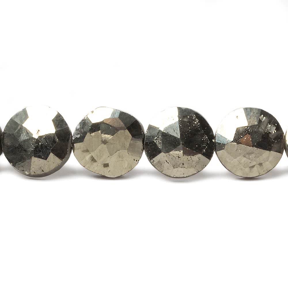 9mm Pyrite faceted coin beads 8 inch 23 pieces - Beadsofcambay.com