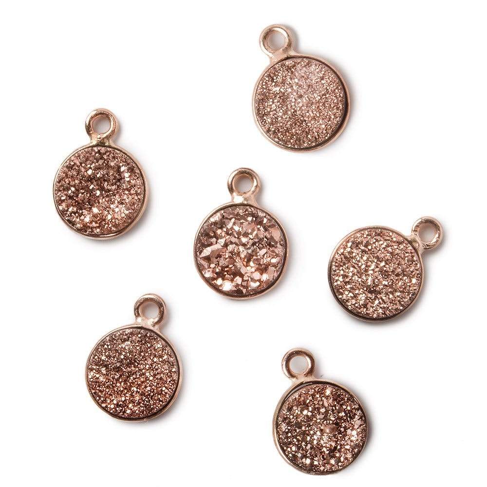 9mm Rose Gold Bezel Metallic Rose Drusy Coin Pendant 1 piece - Beadsofcambay.com