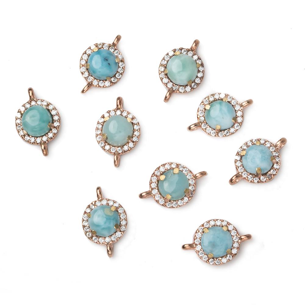 9mm Rose Gold Bezel White CZ and Larimar Coin Connector 1 focal piece - Beadsofcambay.com