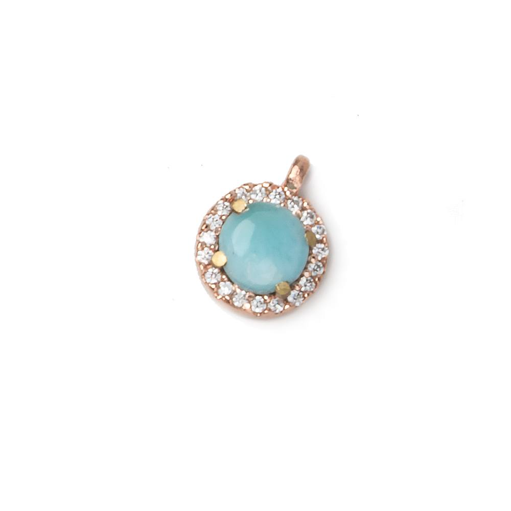 9mm Rose Gold Bezel White CZ and Larimar Coin Pendant 1 focal piece - Beadsofcambay.com
