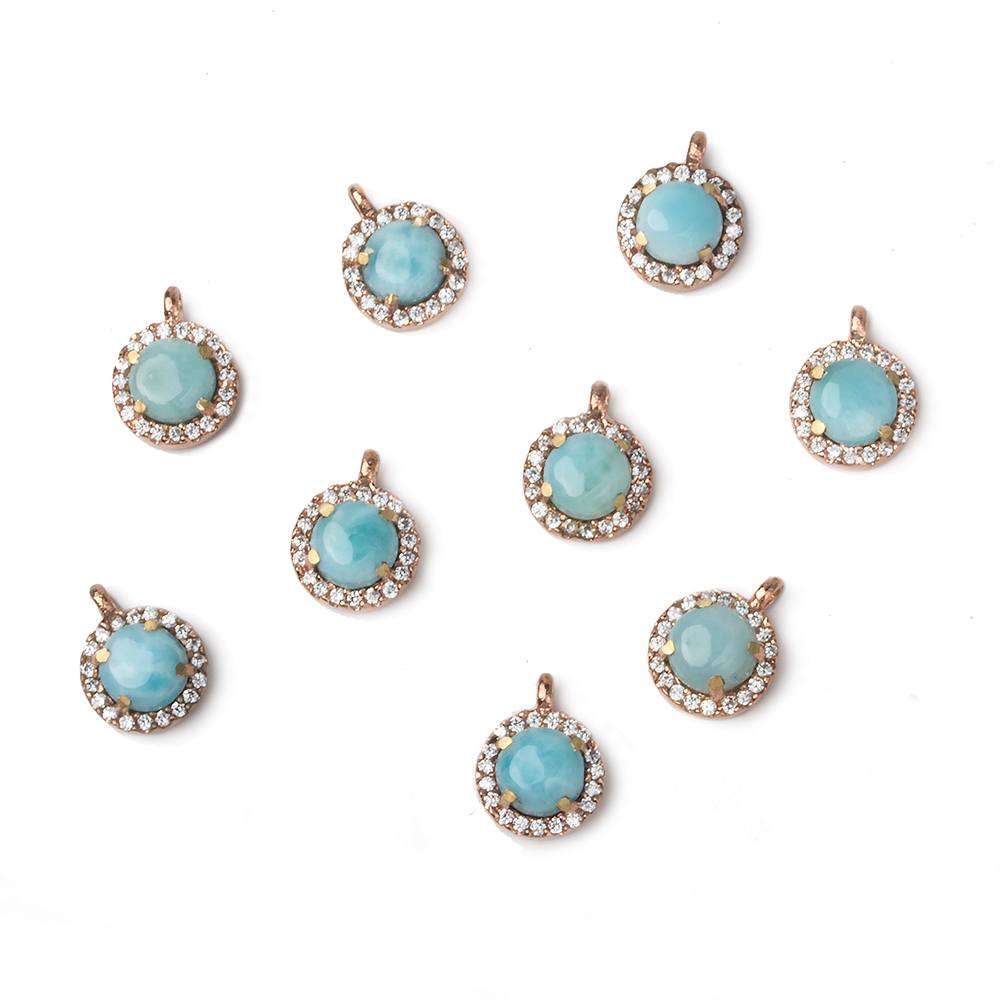 9mm Rose Gold Bezel White CZ and Larimar Coin Pendant 1 focal piece - Beadsofcambay.com