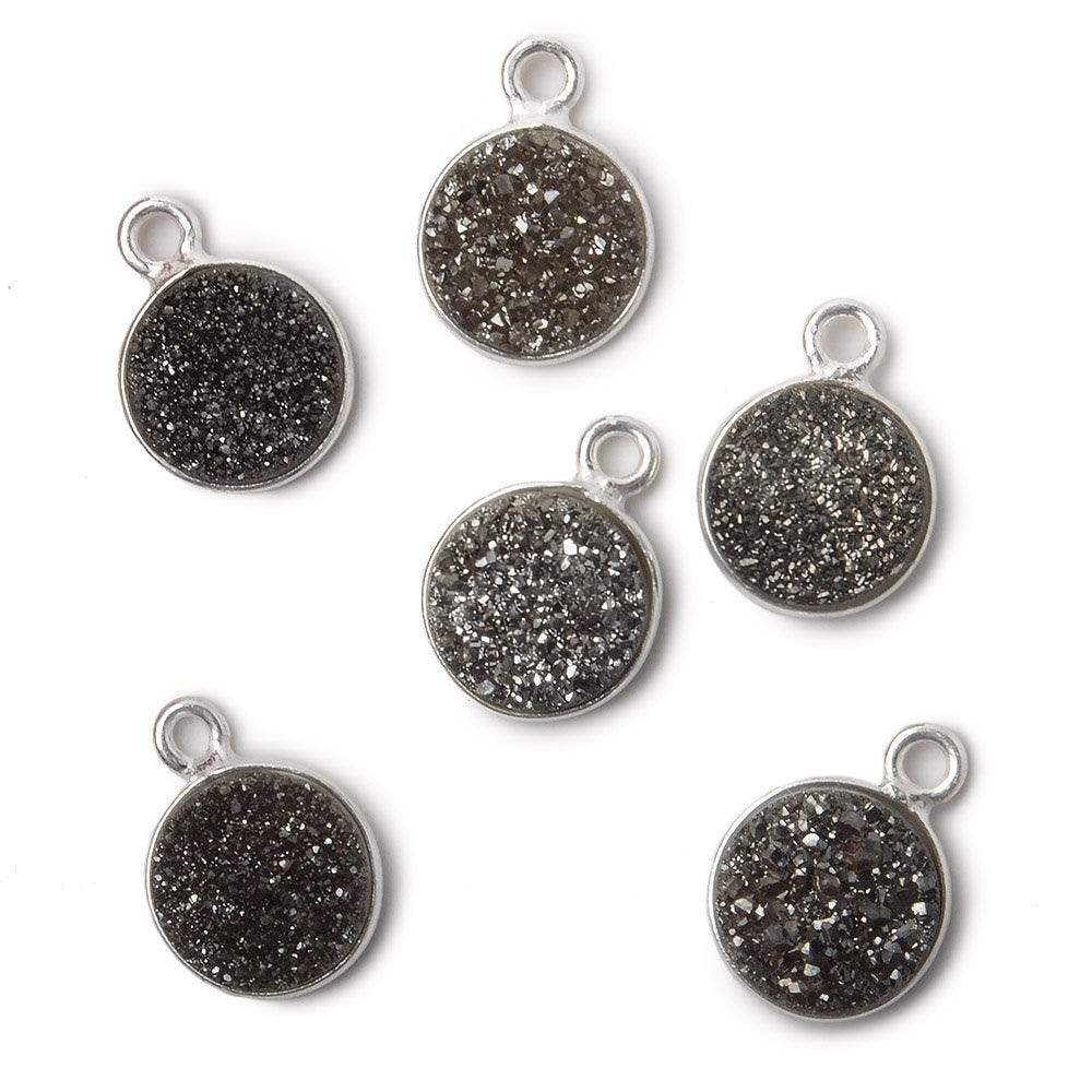 9mm Silver .925 Bezel Metallic Platinum Drusy Coin Pendant 1 piece - Beadsofcambay.com