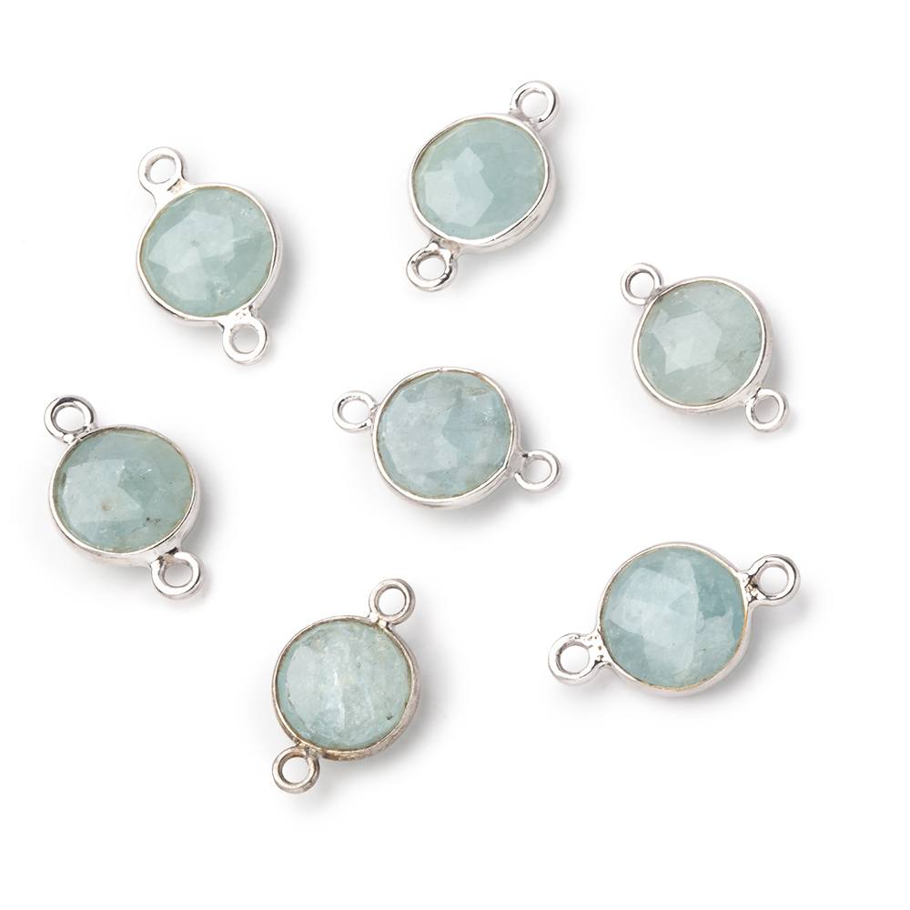 9mm Sterling Silver Bezel Milky Aquamarine Faceted Coin Connector 1 Focal piece - Beadsofcambay.com