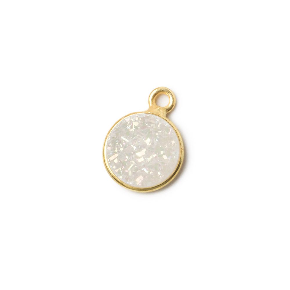9mm Vermeil Bezel Mystic Pearl White Drusy Coin Pendant 1 piece - Beadsofcambay.com