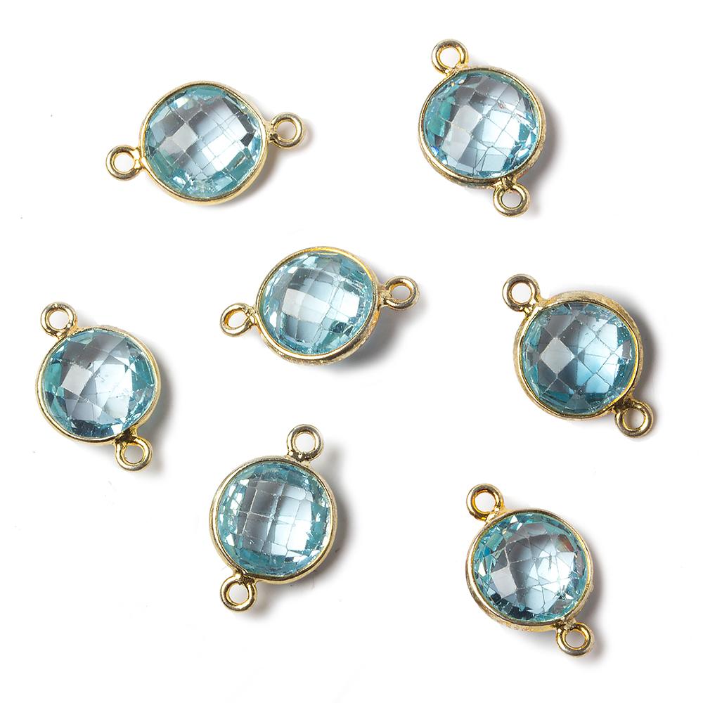 9mm Vermeil Bezel Sky Blue Topaz faceted coin Petite Connector 1 piece - Beadsofcambay.com