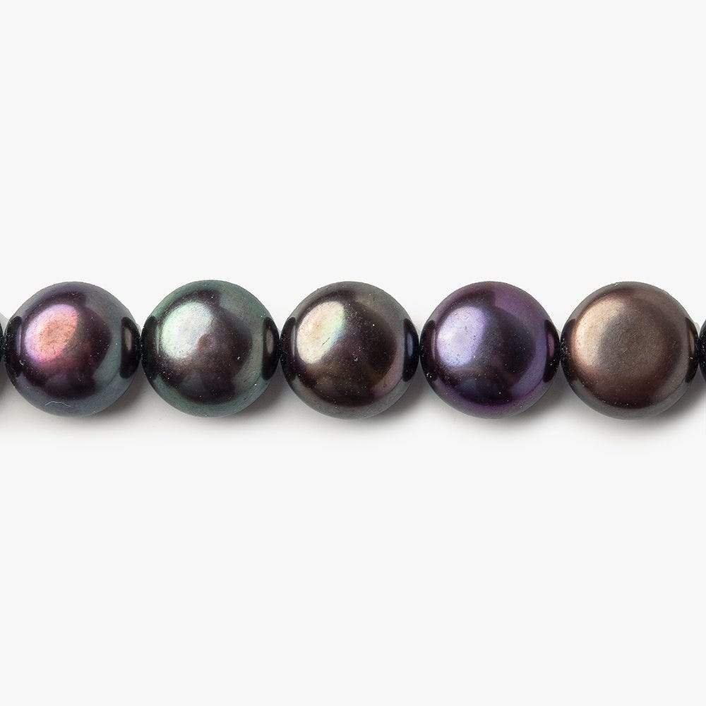 9mm Very Dark Peacock Button Freshwater Pearls 16 inch 45 pieces - Beadsofcambay.com