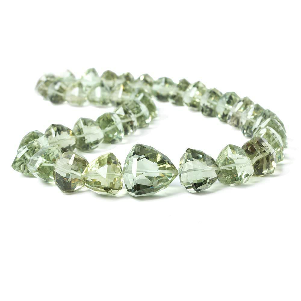 9x10x10mm-18x17x17mm Prasiolite Straight Drilled Faceted Trillion Beads, AAA Grade, 37 pieces - Beadsofcambay.com