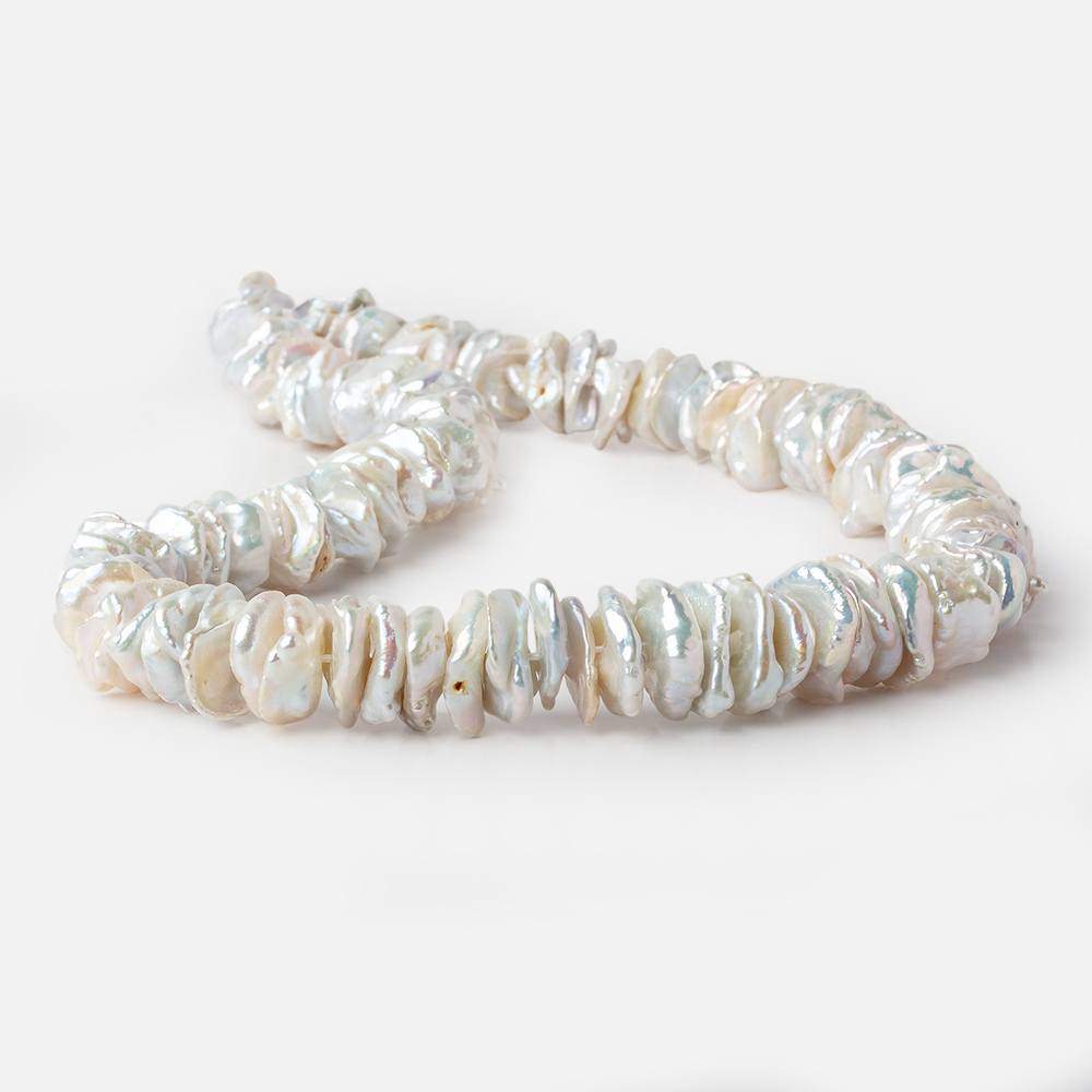 9x11-12x16mm Silvery White Center Drilled Keshi Freshwater Pearls 16 inch 84 pieces AAA - Beadsofcambay.com