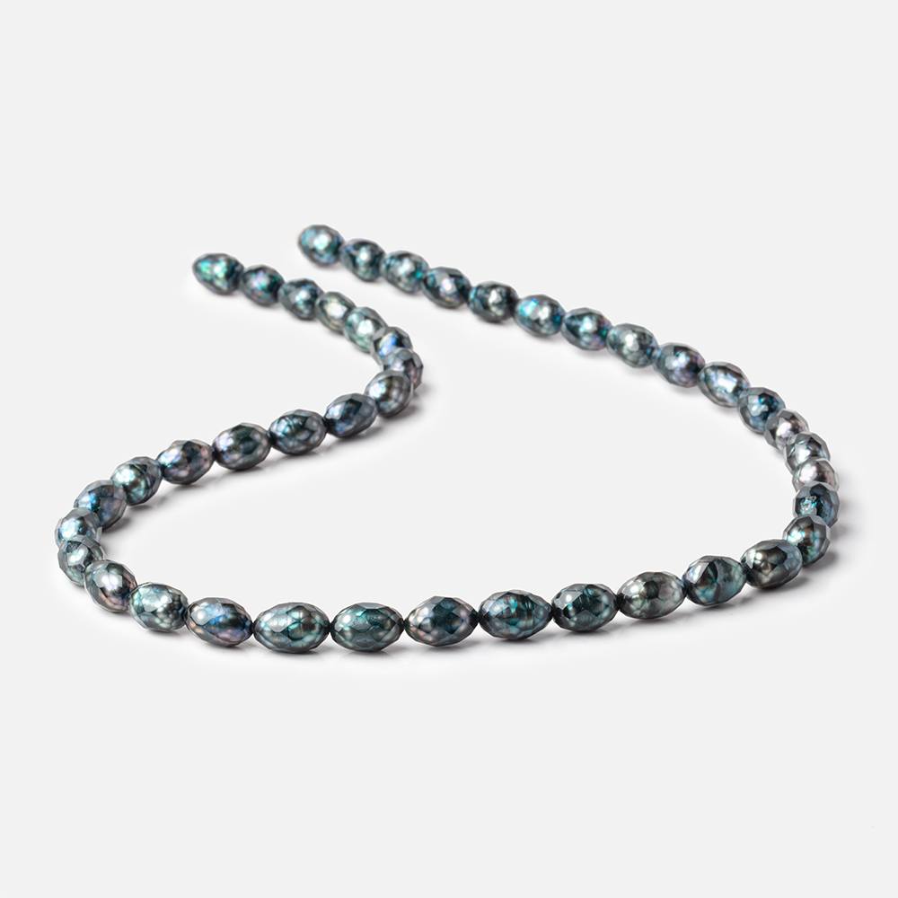 9x6-10x6.5mm Teal Blue Faceted Oval Freshwater Pearls 16 inch 44 pieces - Beadsofcambay.com
