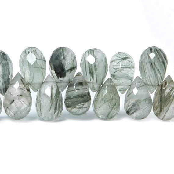 9x6-10x7mm Green Tourmalinated Quartz faceted Tear Drop beads 8 inch 58 pieces - Beadsofcambay.com