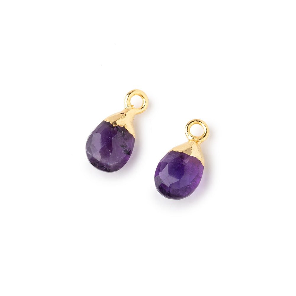 9x6mm Gold Leafed Amethyst Faceted Pear Set of 2 Pendants - Beadsofcambay.com