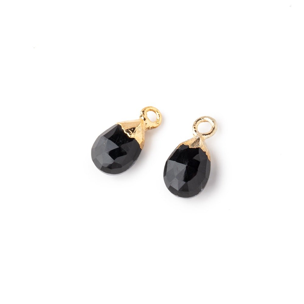 9x6mm Gold Leafed Black Onyx Faceted Pear Set of 2 Pendants - Beadsofcambay.com
