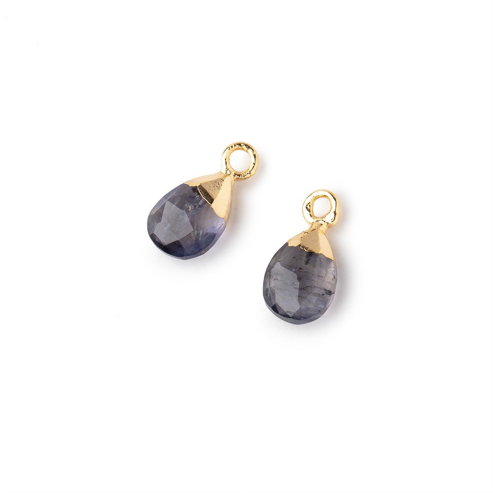 9x6mm Gold Leafed Iolite Faceted Pear Set of 2 Pendants - Beadsofcambay.com