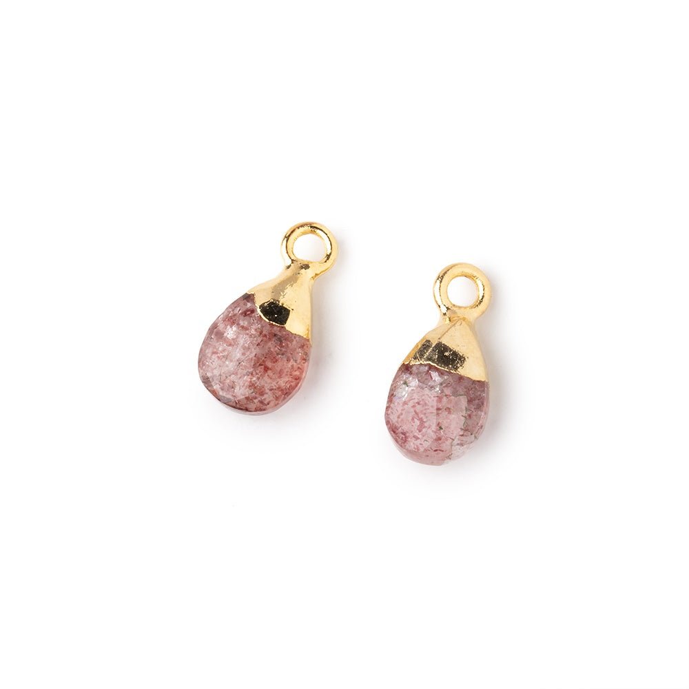 9x6mm Gold Leafed Strawberry Quartz Faceted Pear Set of 2 Pendants - Beadsofcambay.com