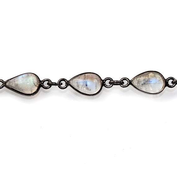 9x6mm Rainbow Moonstone Black Gold Bezel Chain by the foot - Beadsofcambay.com