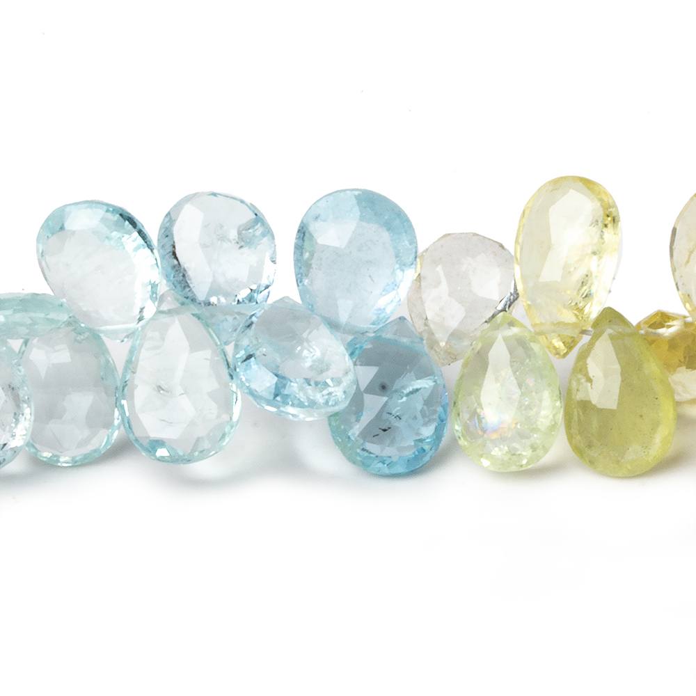 9x7-11x8mm Aquamarine & Multi Beryl faceted pear beads 18 inch 140 beads AA - Beadsofcambay.com