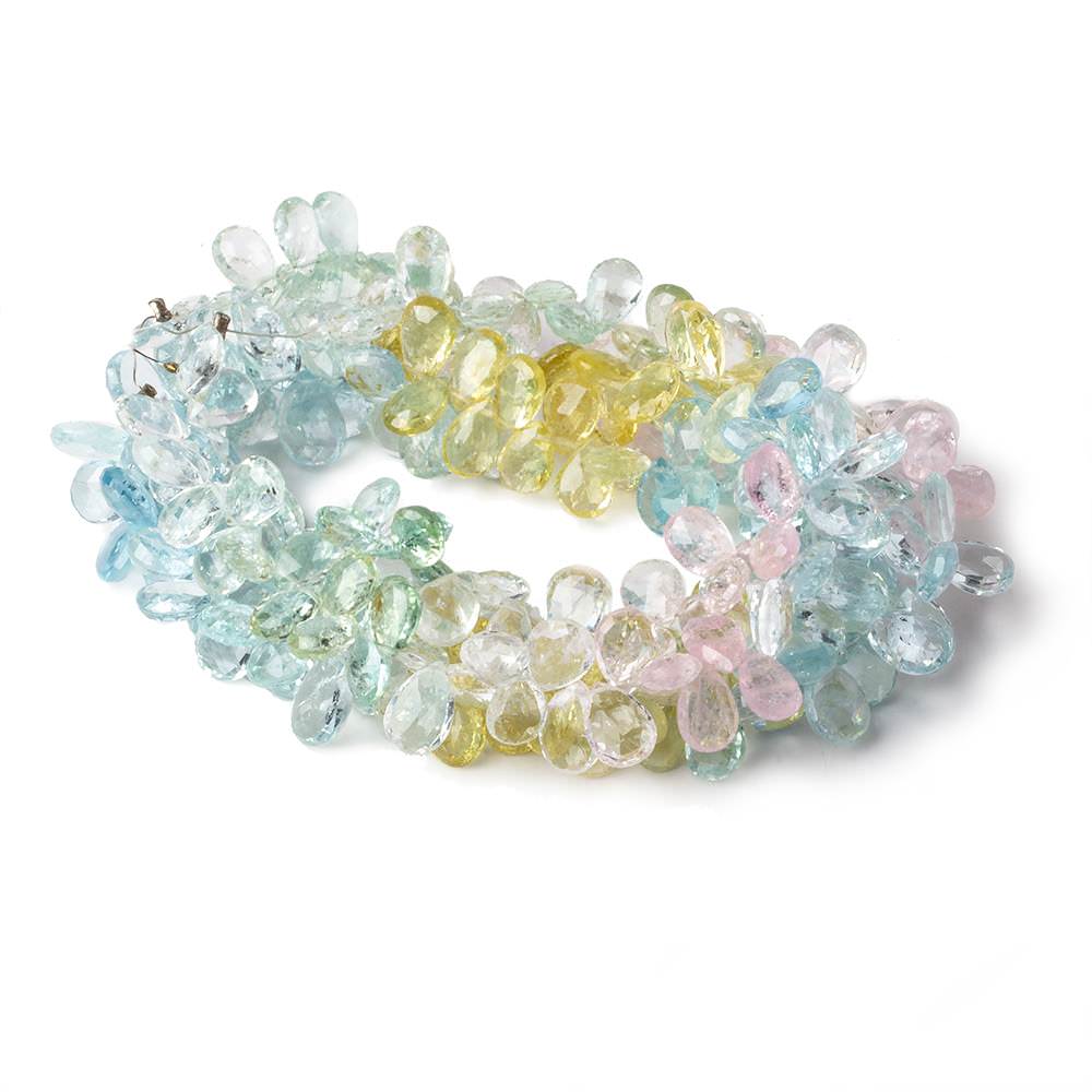 9x7-11x8mm Aquamarine & Multi Beryl faceted pear beads 18 inch 140 beads AA - Beadsofcambay.com