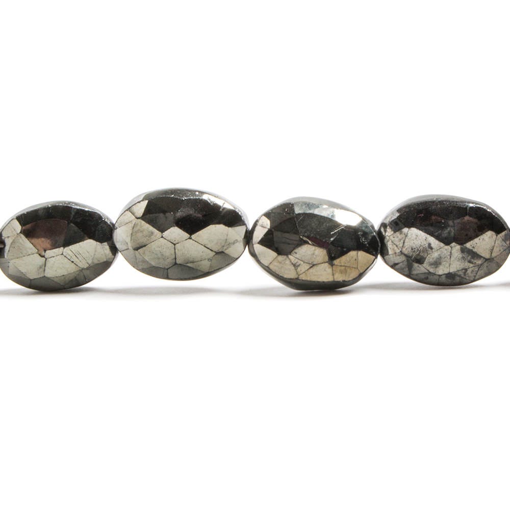 9x7 - 12x8mm Platinum Metallic Black Spinel Faceted Oval Beads 8 inch 18 pieces - Beadsofcambay.com