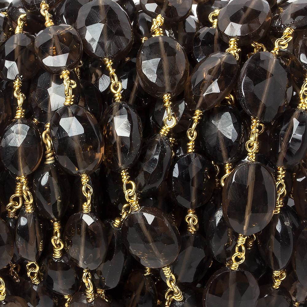 9x7-12x9mm Smoky Quartz faceted oval Gold Chain by the foot 17 pieces - Beadsofcambay.com