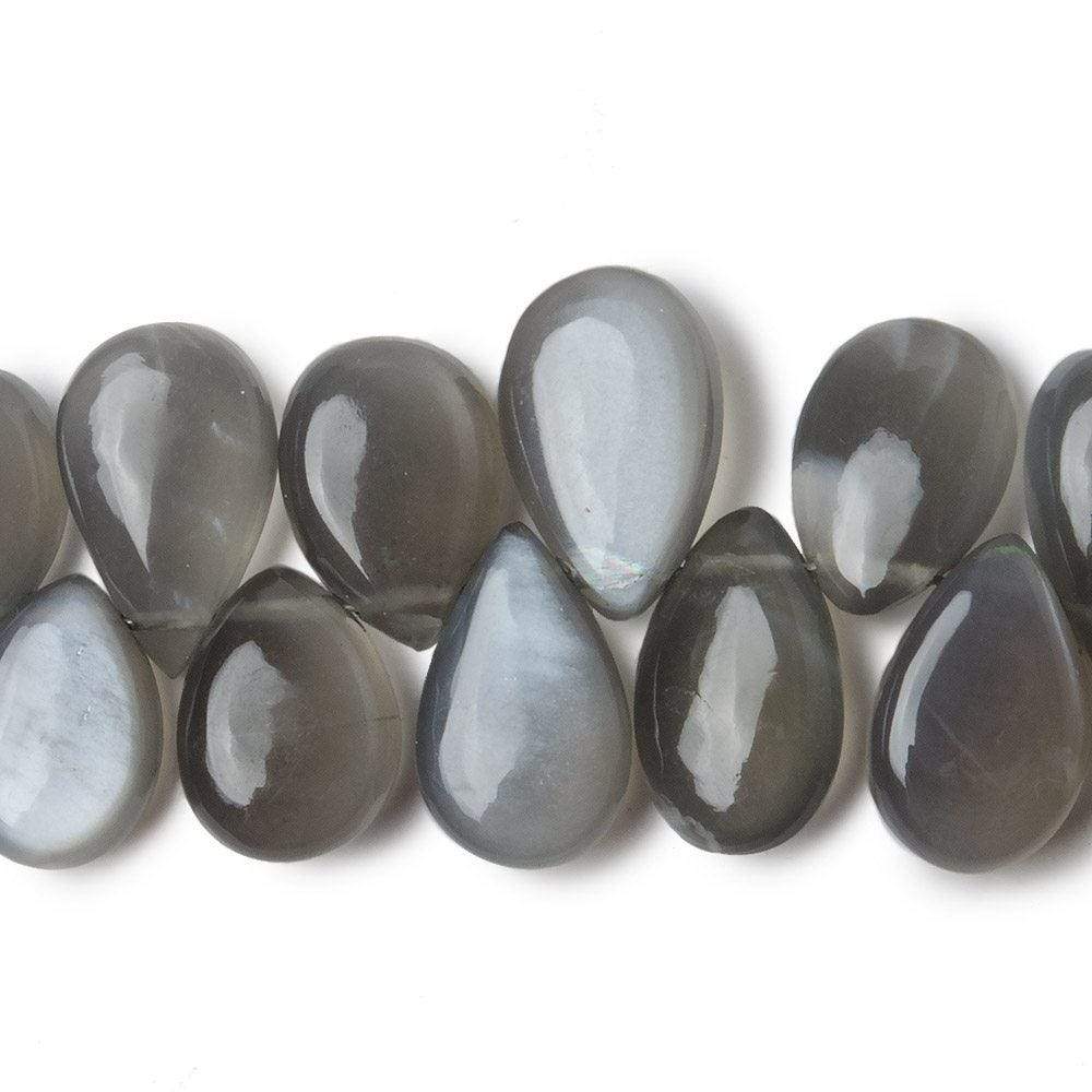 9x7-15x7mm Platinum Grey Moonstone Plain Pear Beads 8 inch 47 pieces - Beadsofcambay.com