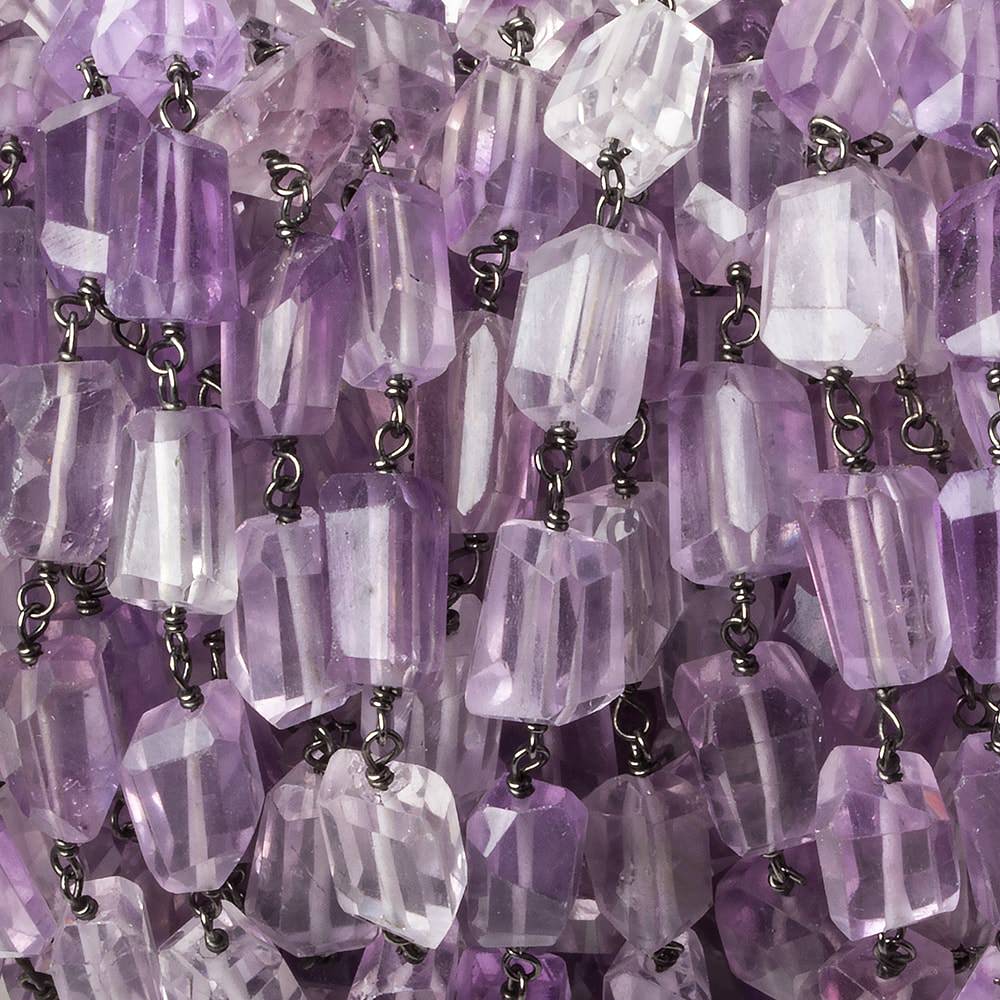 9x7mm Amethyst faceted nugget Black Gold plated .925 Silver Chain by the foot 22 pcs - Beadsofcambay.com