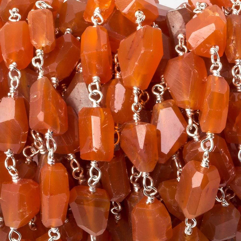9x7mm Carnelian faceted nugget .925 Silver Chain by the foot 22 pieces - Beadsofcambay.com