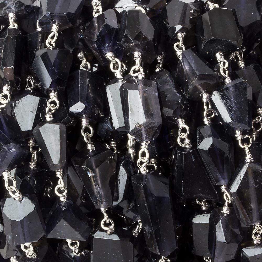 9x7mm Iolite faceted nugget .925 Silver Chain by the foot 22 pieces - Beadsofcambay.com