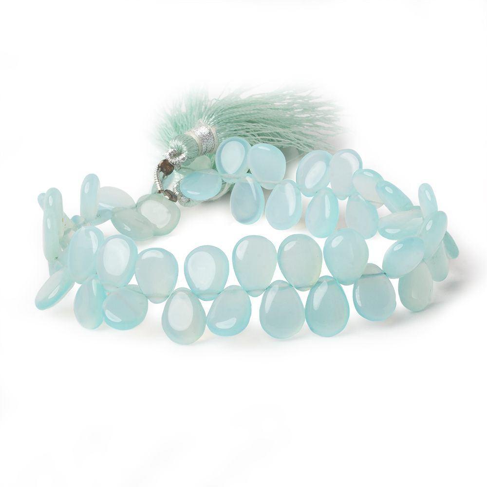 9x7mm Sky Blue Chalcedony Plain Pear Beads 8 inch 50 pieces - Beadsofcambay.com