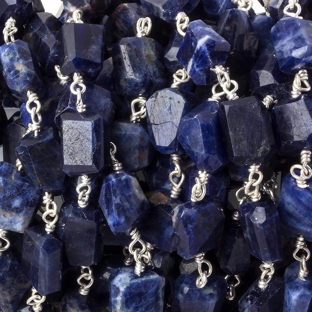 9x7mm Sodalite faceted nugget .925 Silver Chain by the foot 22 pieces - Beadsofcambay.com