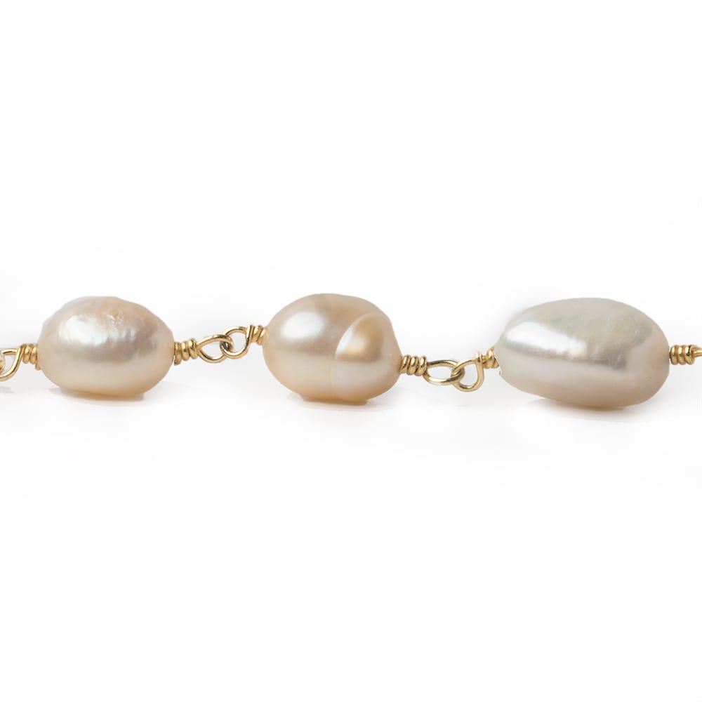 9x7mm Tri-Color Baroque Gold Chain by the foot 20 pieces - Beadsofcambay.com