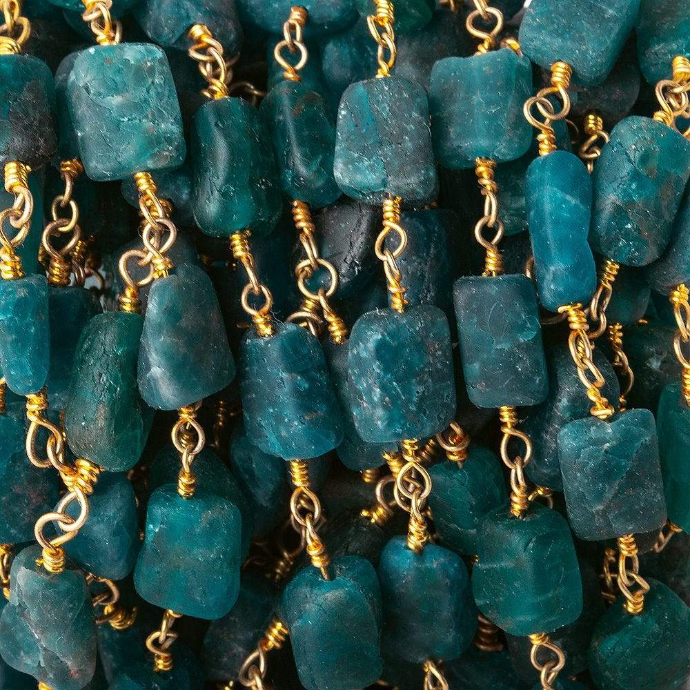 9x8-11x8mm Matte Apatite plain rectangle Gold plated Chain by the foot - Beadsofcambay.com