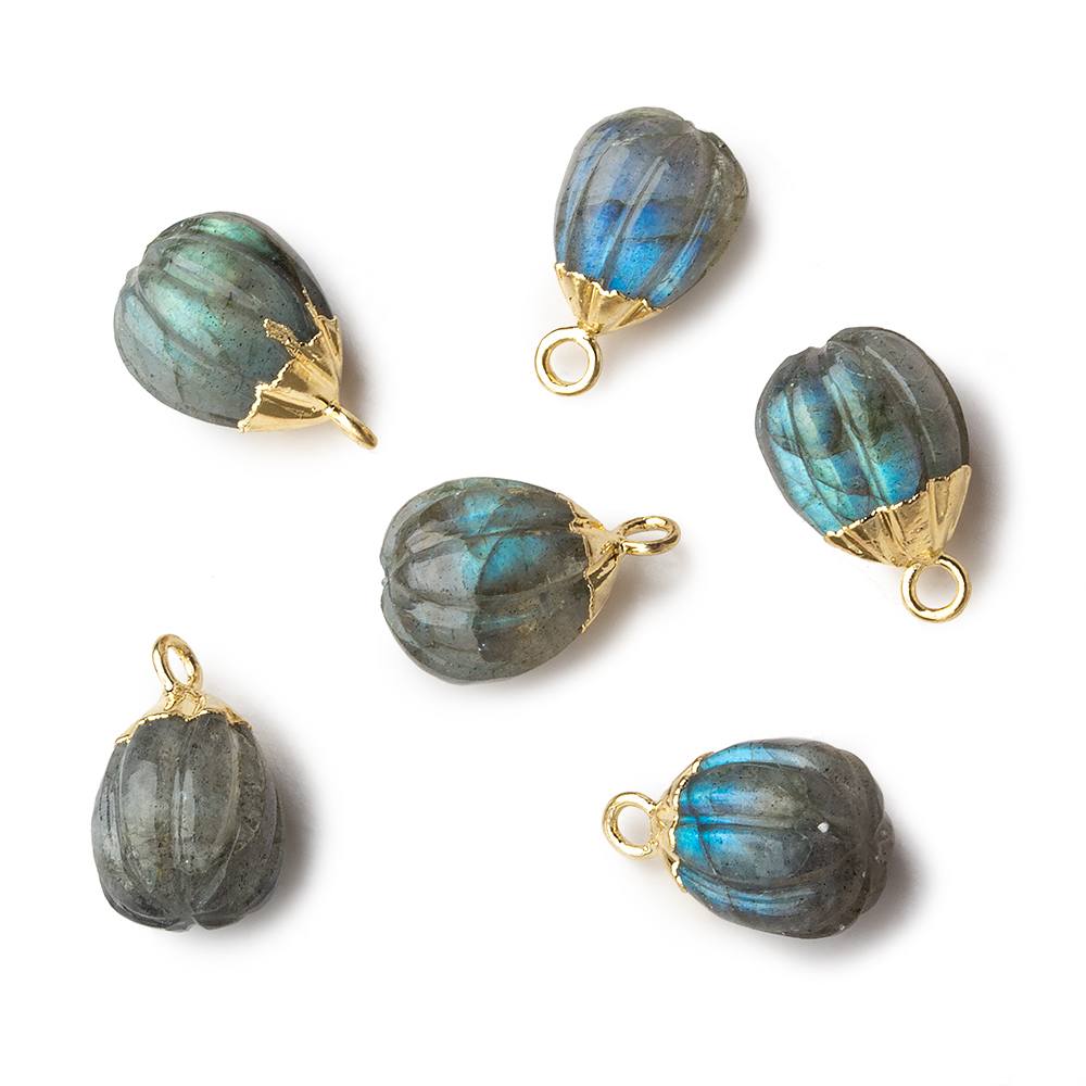9x8mm Gold Leafed Labradorite Carved Melon focal bead Pendant sold as 1 piece - Beadsofcambay.com