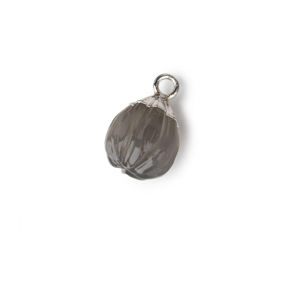 9x8mm Silver Leafed Platinum Grey Moonstone Carved Melon focal bead Pendant sold as 1 piece - Beadsofcambay.com