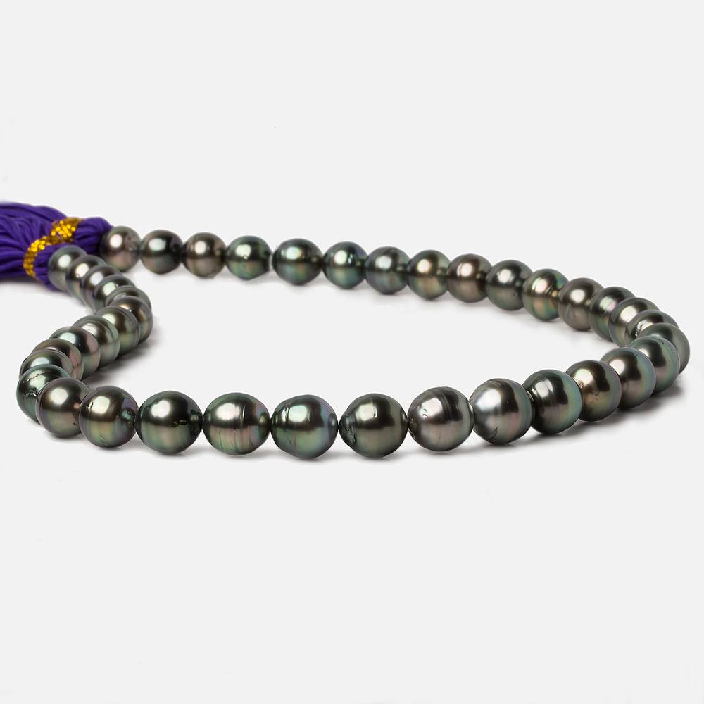 9x9-10x11mm Peacock Tahitian Round Saltwater Pearls 16 inch 40 pieces A - Beadsofcambay.com