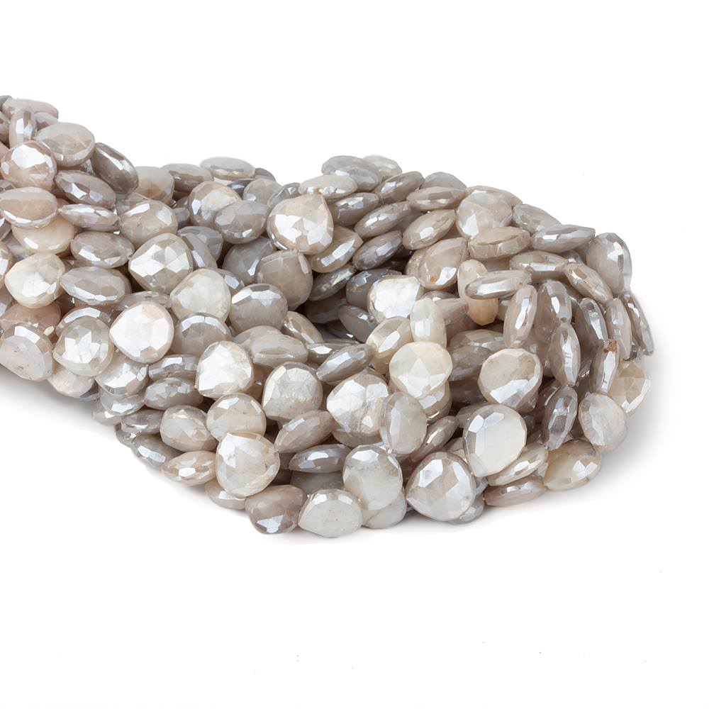 9x9-11x11mm Mystic Off White Moonstone straight drill faceted hearts 14 inch 35 beads - Beadsofcambay.com